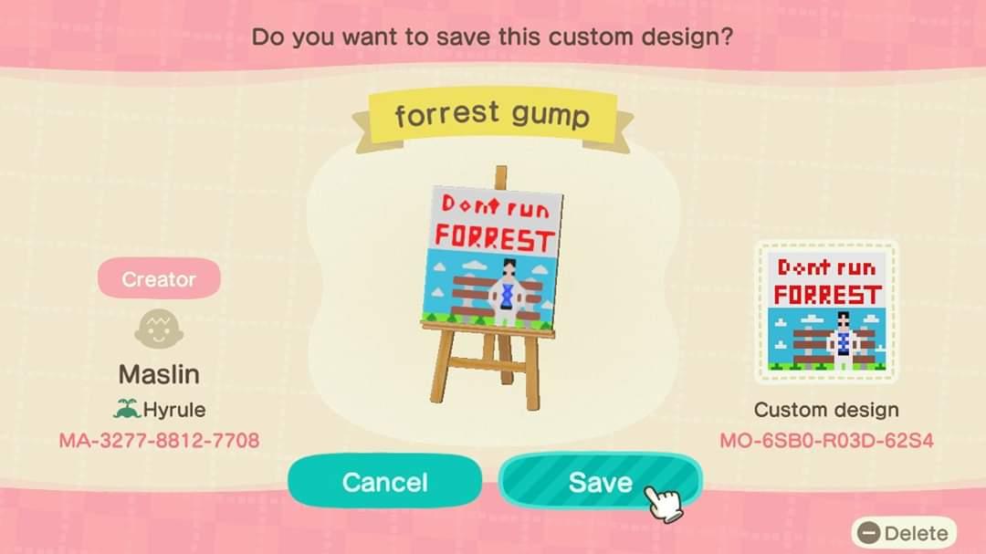Animal Crossing Design Code: MO-6SB0-R03D-62S4 Don't run