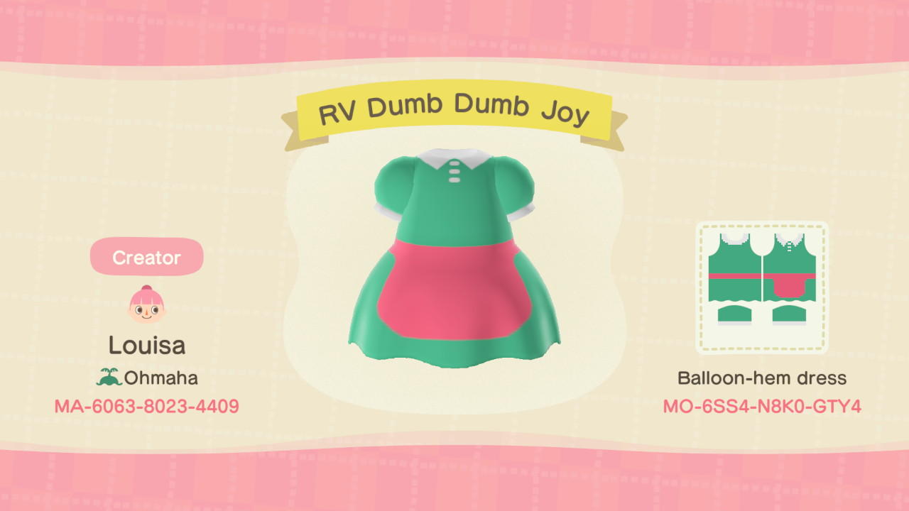 Animal Crossing Design Code: MO-6SS4-N8K0-GTY4 RV Dumb Dumb Joy