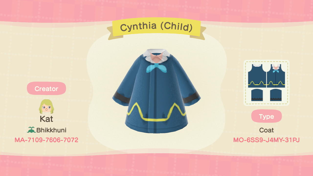 Animal Crossing Design Code: MO-6SS9-J4MY-31PJ Cynthia (Child)