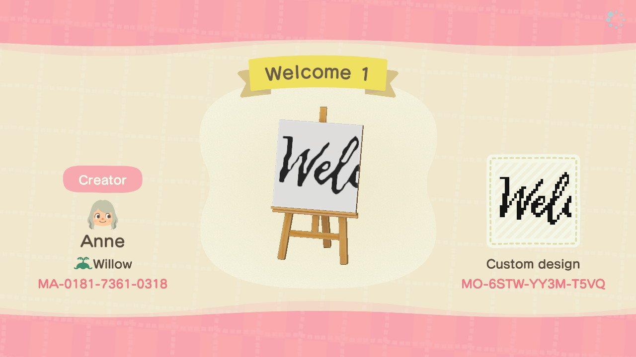 Animal Crossing Design Code: MO-6STW-YY3M-T5VQ Welcome 1