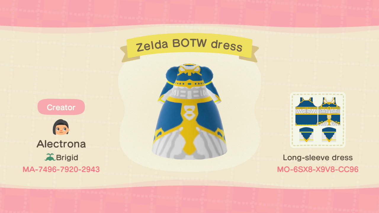 Animal Crossing Design Code: MO-6SX8-X9V8-CC96 Zelda BOTW Dress