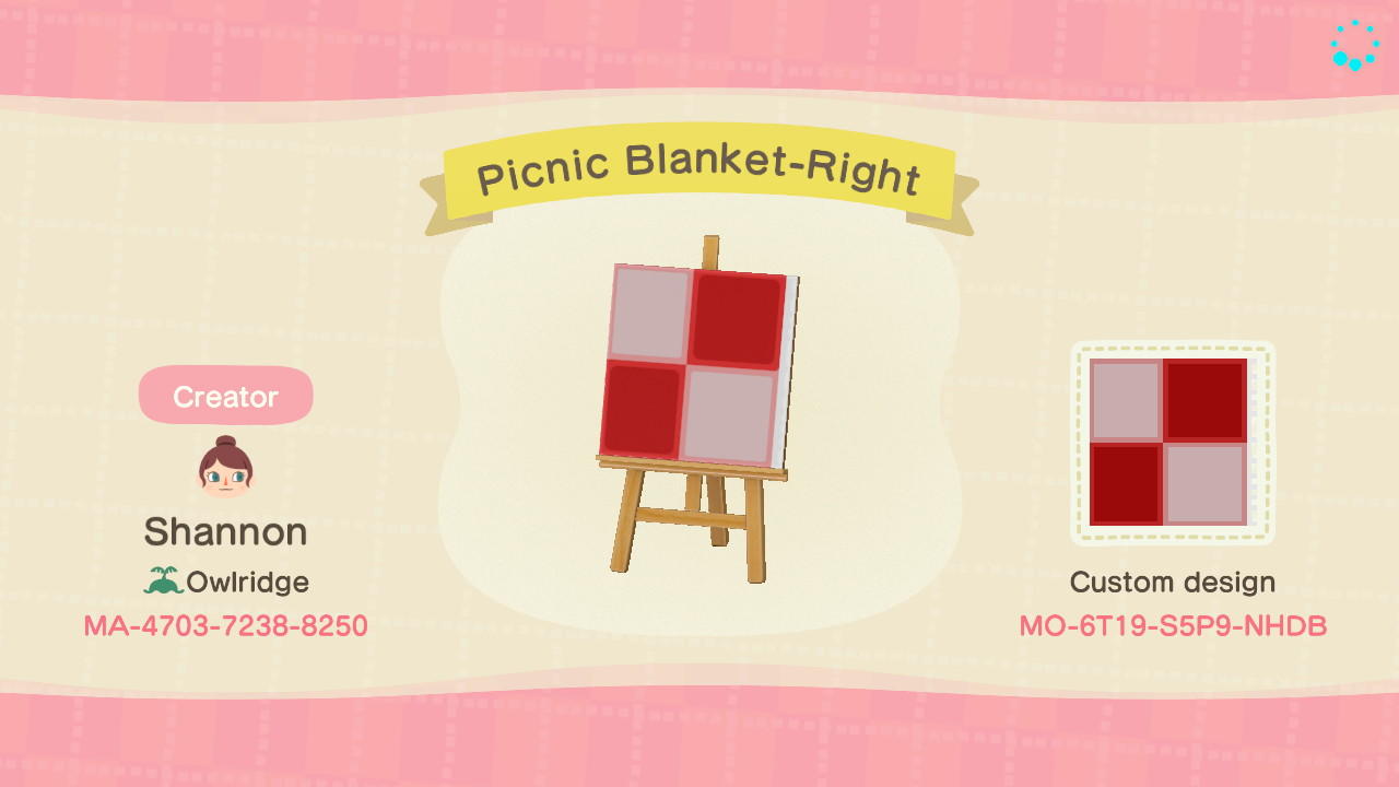 Animal Crossing Design Code: MO-6T19-S5P9-NHD8 Picnic Blanket-Right