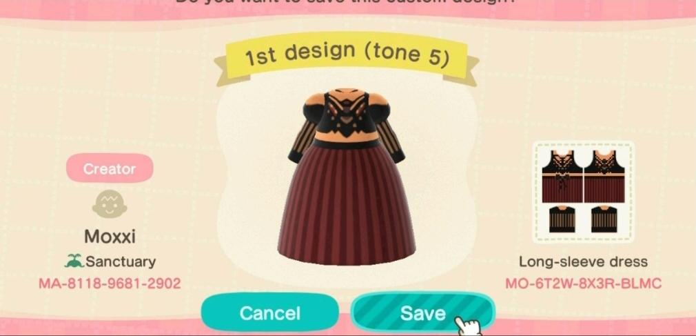 Animal Crossing Design Code: MO-6T2W-8X3R-BLMC 1st design (tone 5)