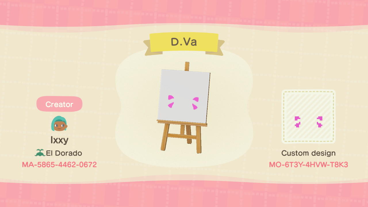 Animal Crossing Design Code: MO-6T3Y-4HVW-T8K3 D.Va