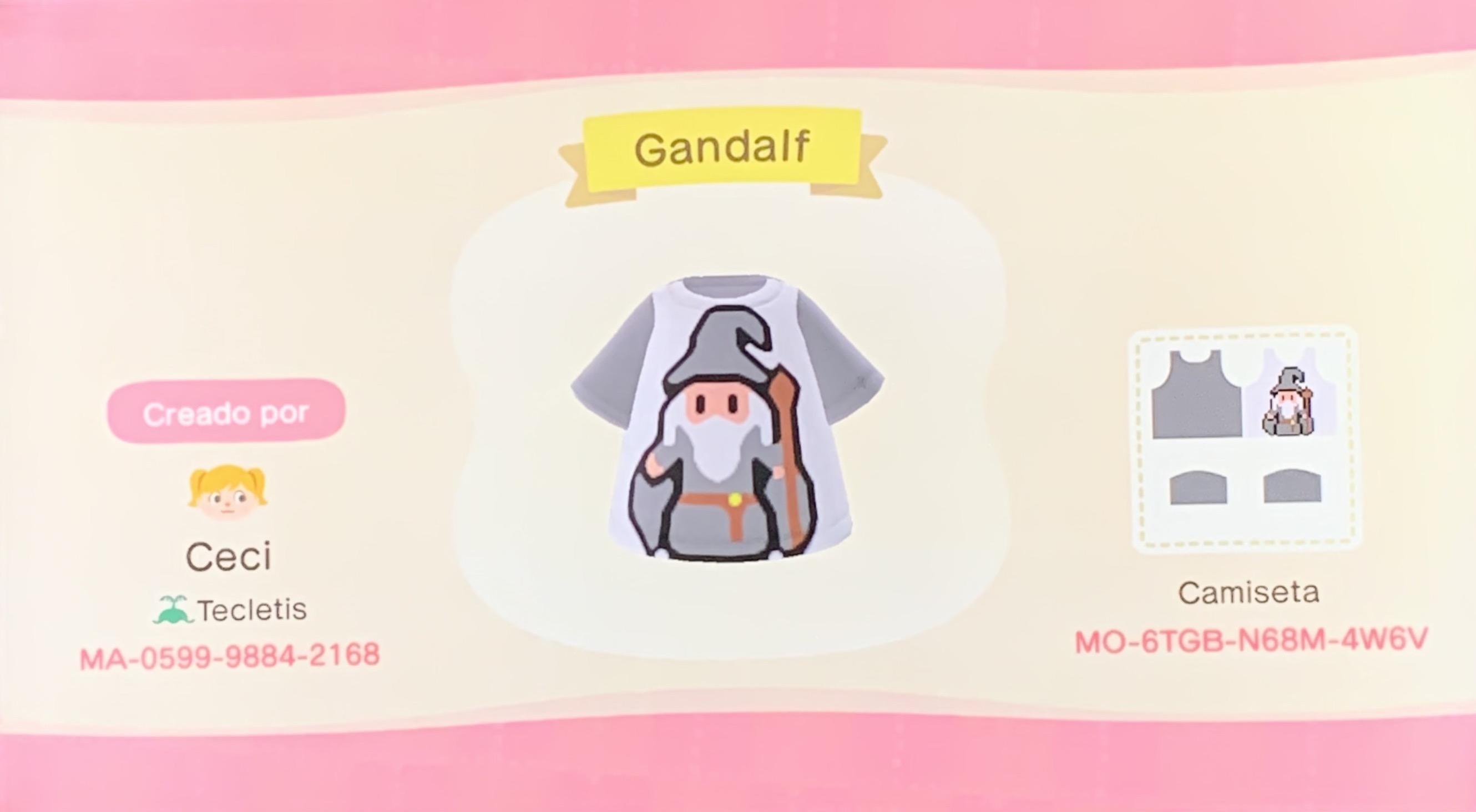 Animal Crossing Design Code: MO-6TGB-N78M-4W6V Gandalf