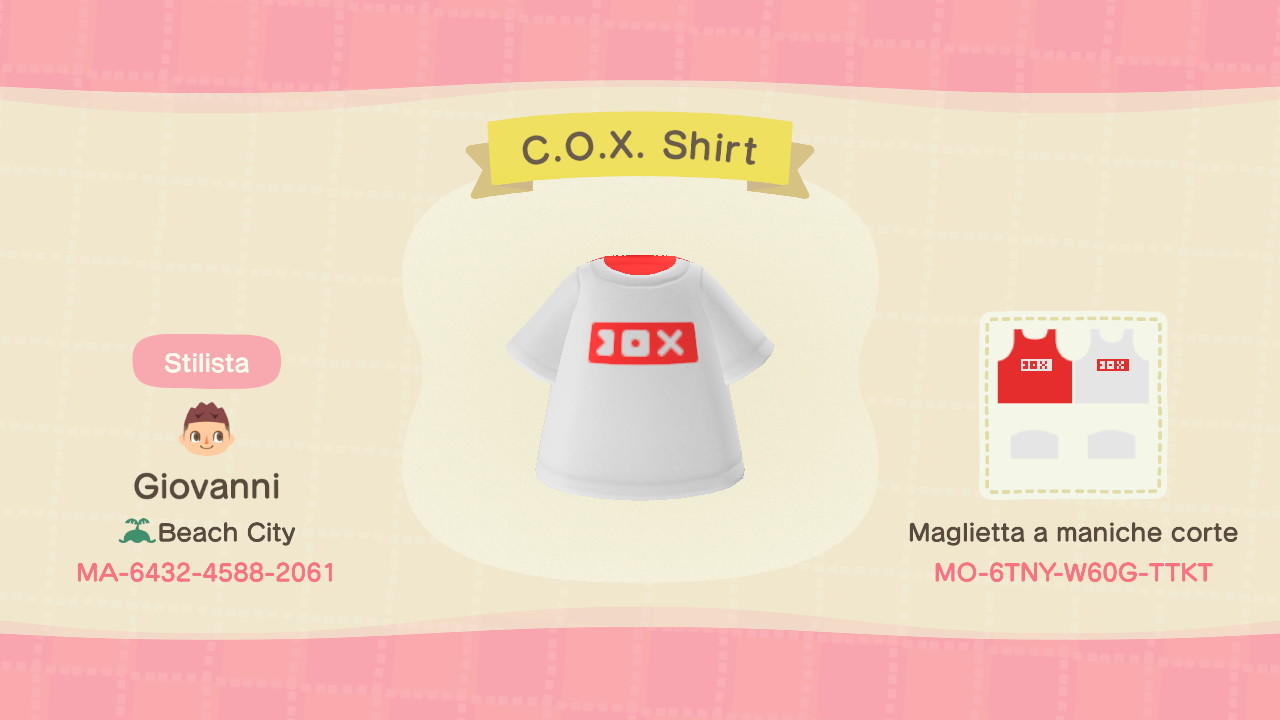 Animal Crossing Design Code: MO-6TNY-W60G-TTKT C.O.X. T-Shirt