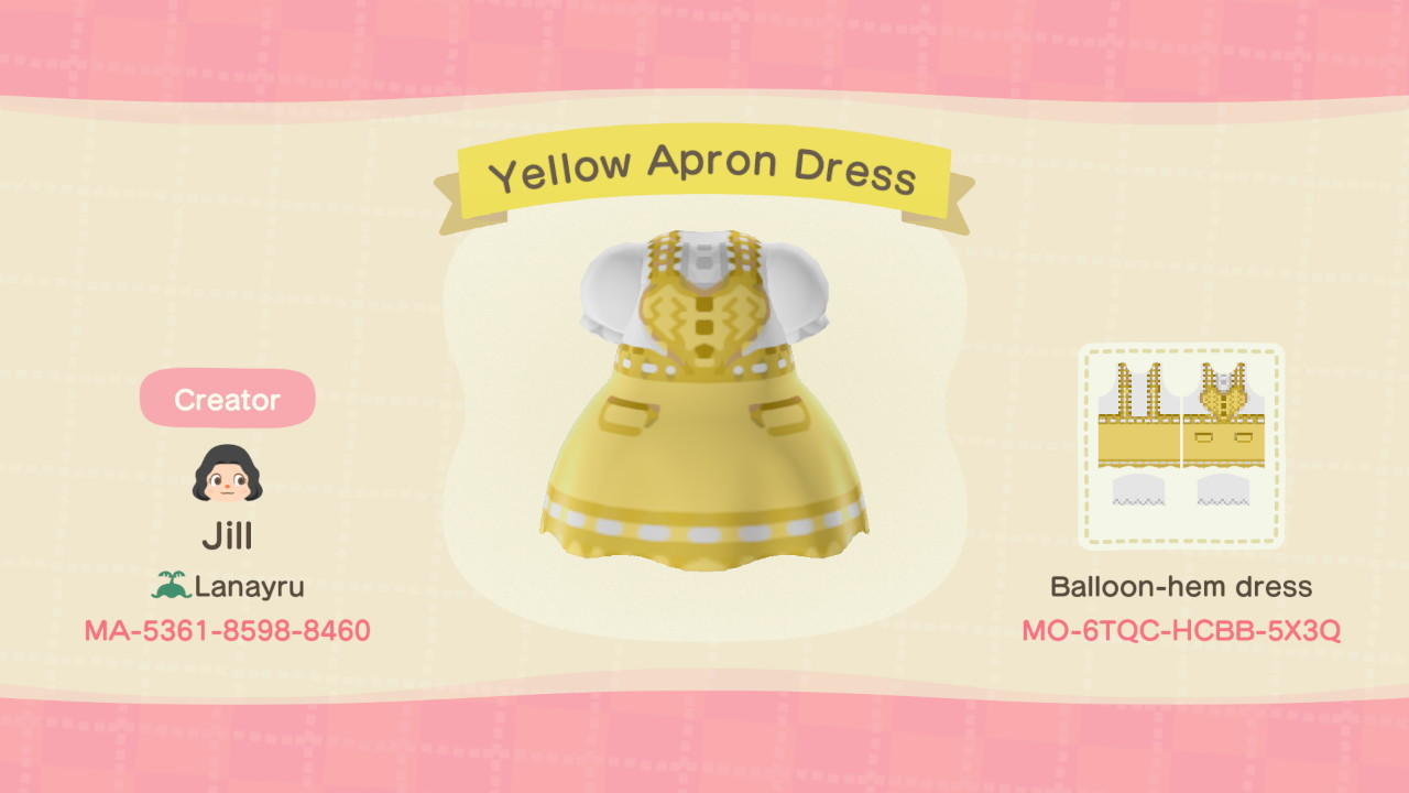 Animal Crossing Design Code: MO-6TQC-HCBB-5X3Q Yellow Apron Dress