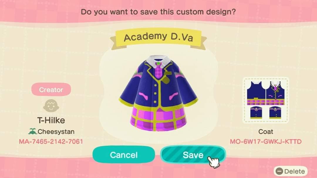 Animal Crossing Design Code: MO-6W17-GWKJ-KTTD Academy D.Va