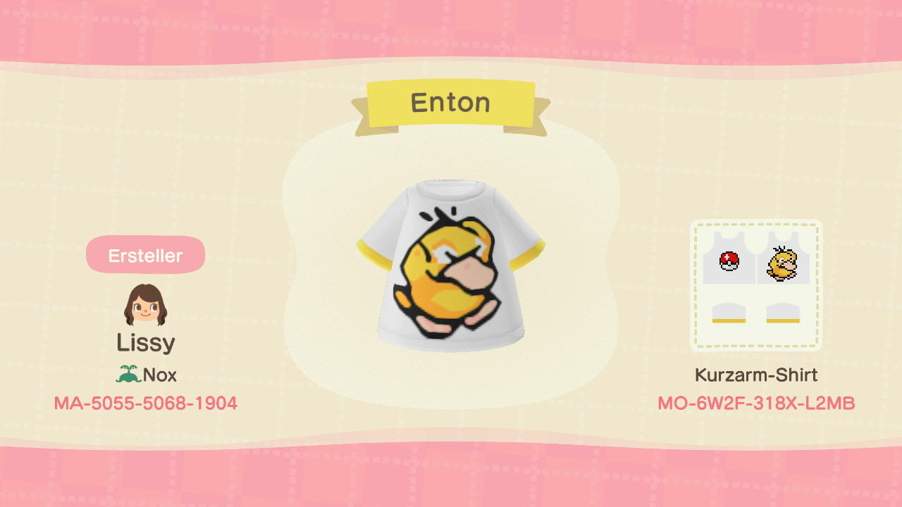 Animal Crossing Design Code: MO-6W2F-318X-L2MB Enton / Psyduck