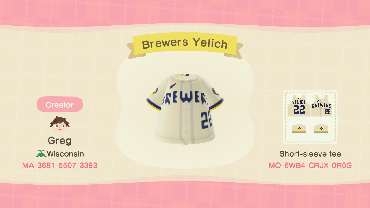 Animal Crossing Design Code: MO-6WB4-CRJX-0R0G Brewers Yelich