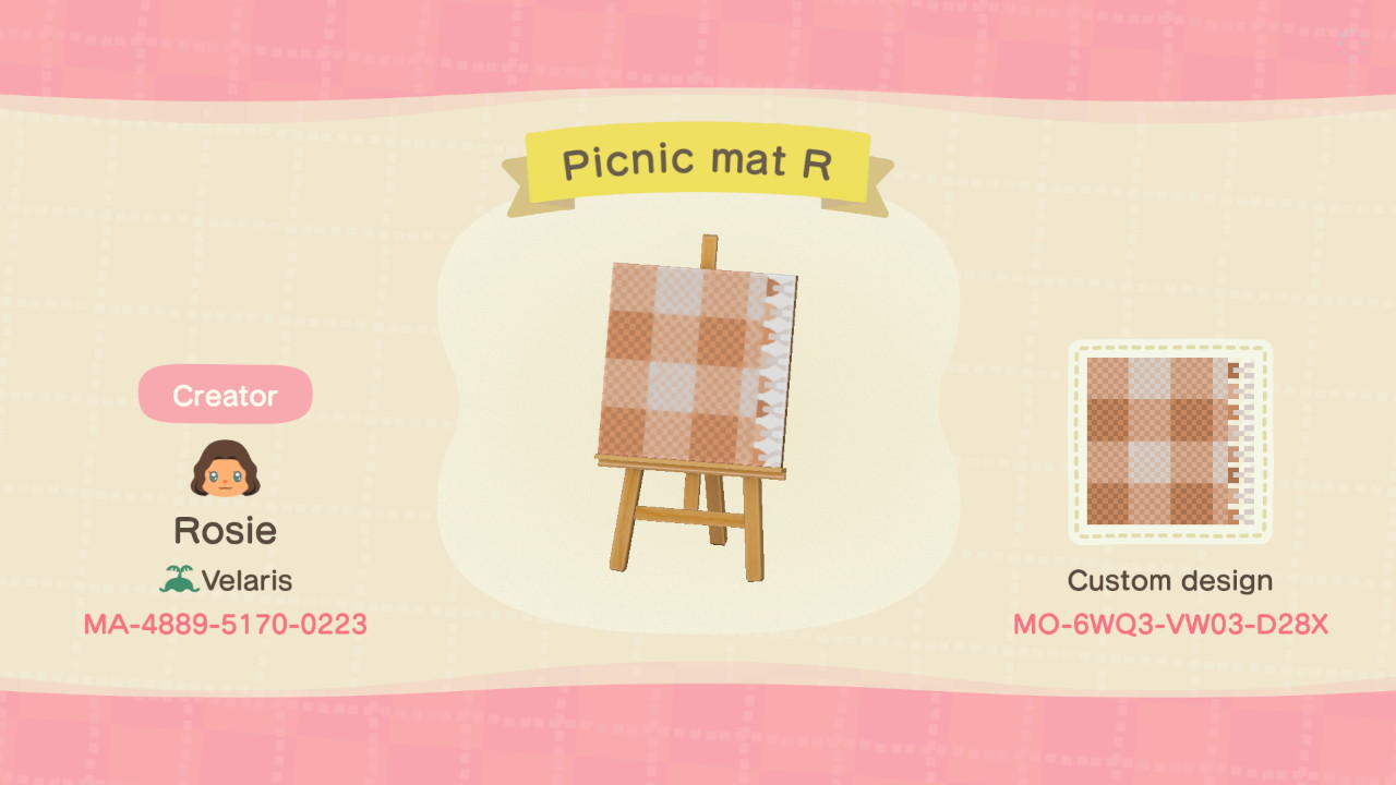 Animal Crossing Design Code: MO-6WQ3-VW03-D28X Beige Picnic Mat (R)