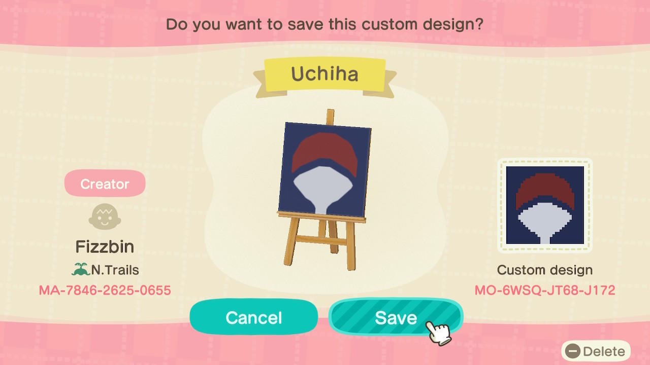 Animal Crossing Design Code: MO-6WSQ-JT68-J172 Uchiha Emblem