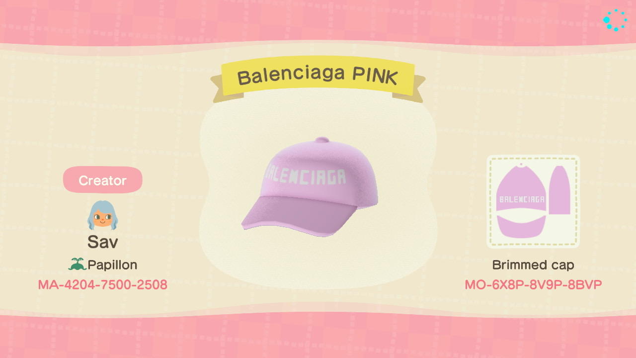 Animal Crossing Design Code: MO-6X8P-8V9P-8BVP Balenciaga PINK