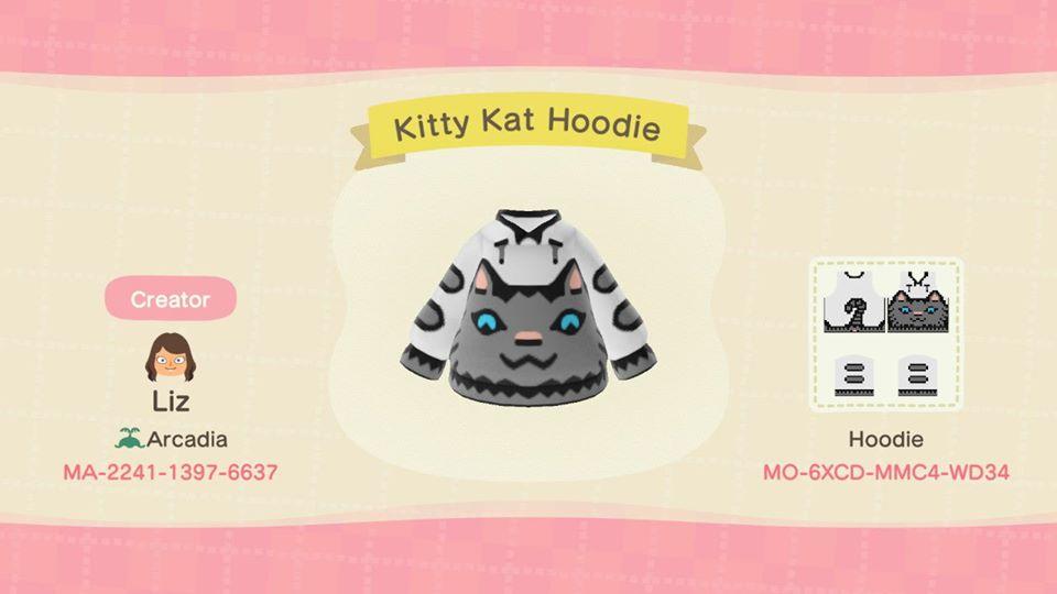 Animal Crossing Design Code: MO-6XCD-MMC4-WD34 Kitty Kat Hoodie