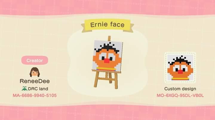 Animal Crossing Design Code: MO-6XGQ-95DL-VB0L Ernie face