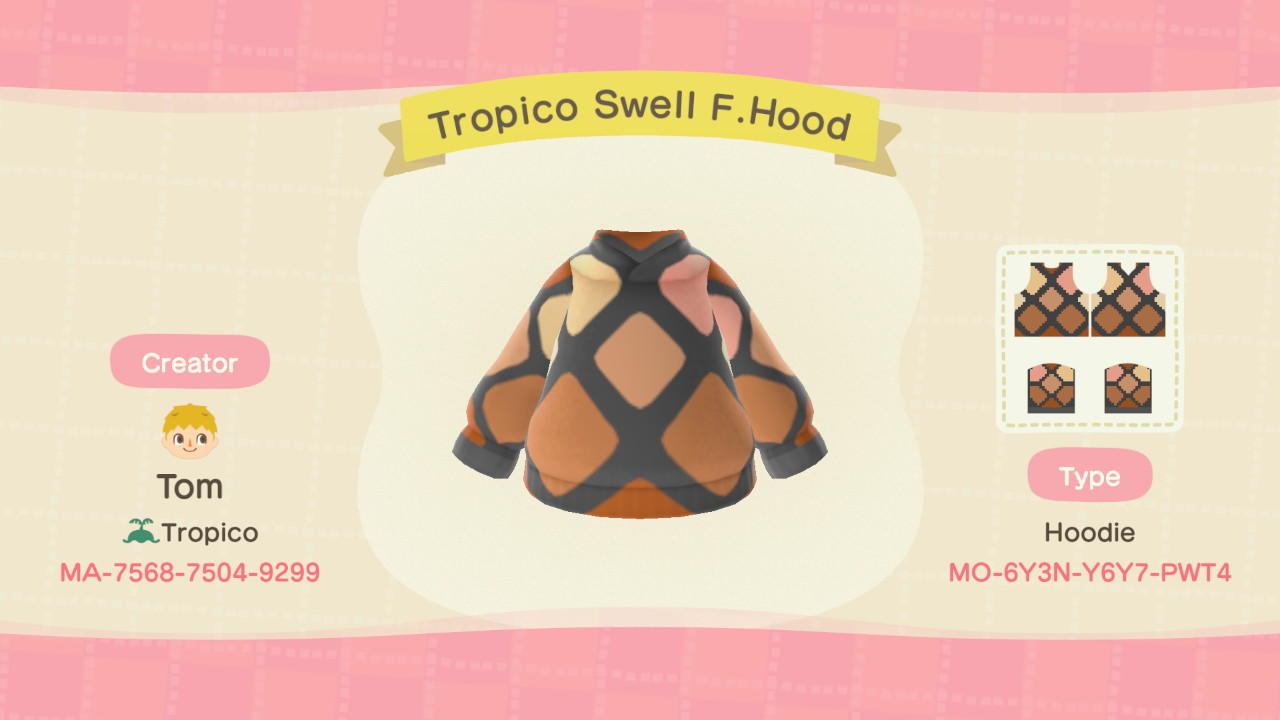 Animal Crossing Design Code: MO-6Y3N-Y6Y7-PWT4 Tropico Swell F.Hood