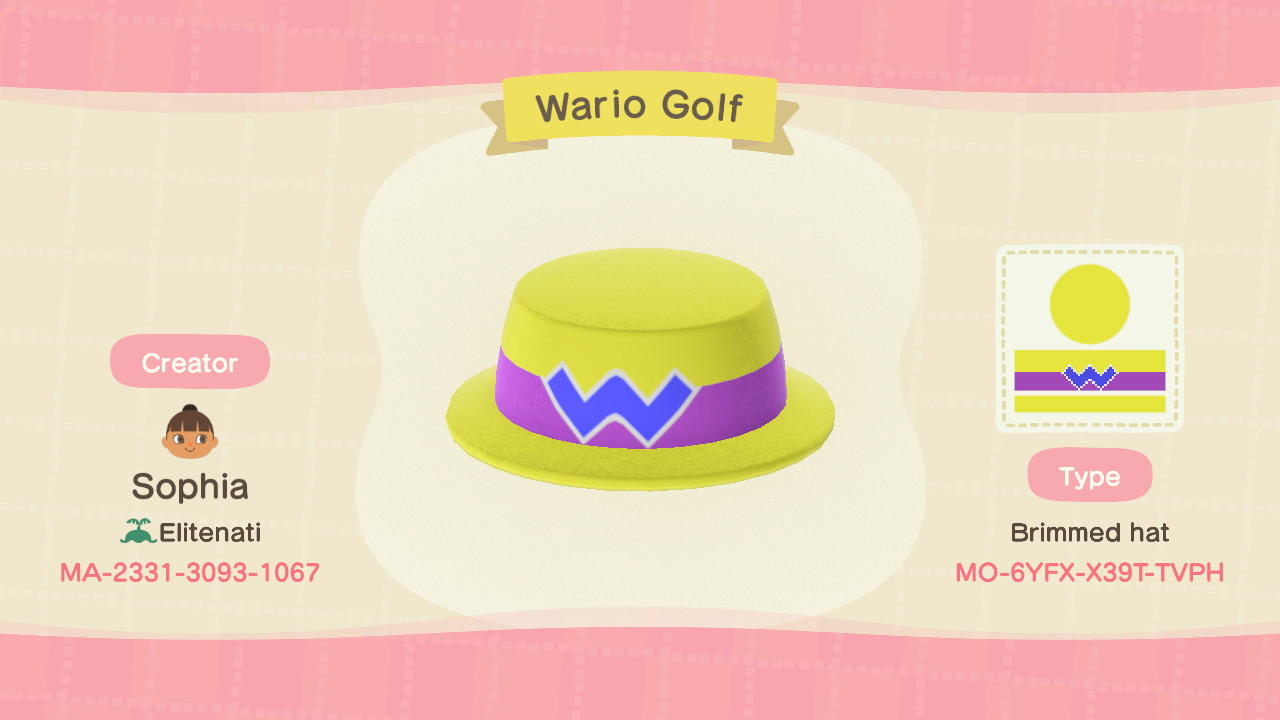 Animal Crossing Design Code: MO-6YFX-X39T-TVPH Wario Golf