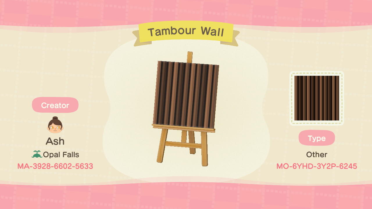 Animal Crossing Design Code: MO-6YHD-3Y2P-6245 Tambour Wall
