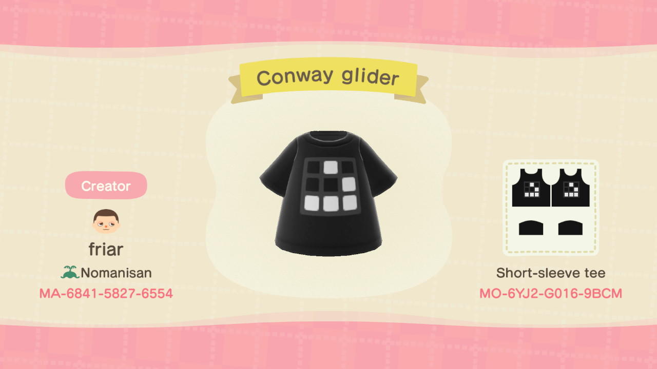 Animal Crossing Design Code: MO-6YJ2-G016-9BCM Conway glider