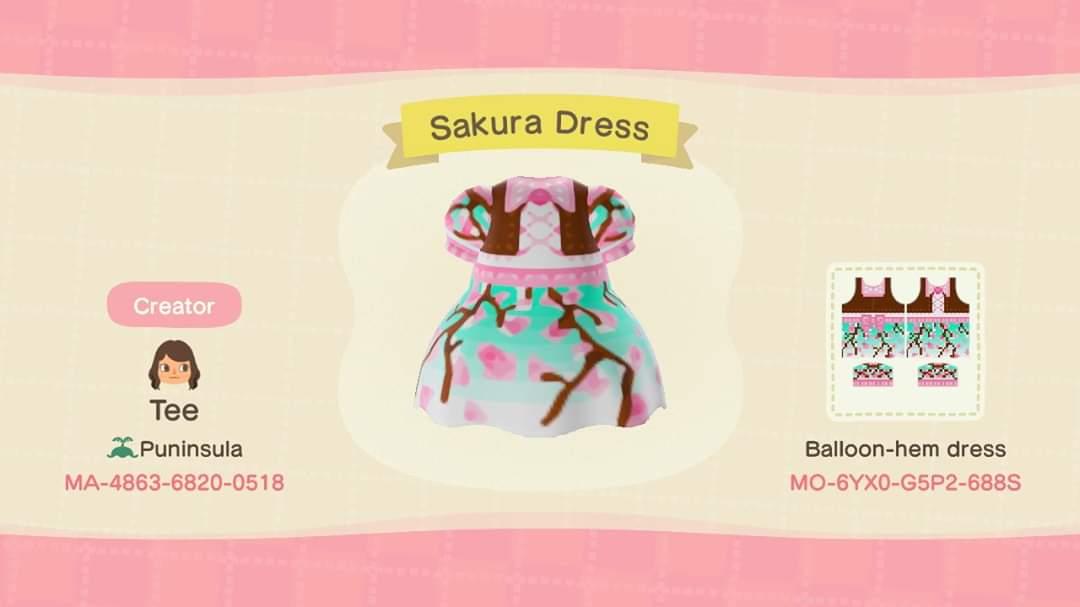 Animal Crossing Design Code: MO-6YX0-G5P2-688S Sakura Dress
