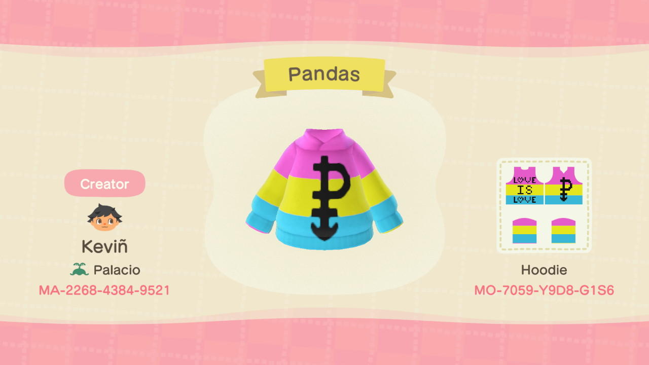 Animal Crossing Design Code: MO-7059-Y9D8-G1S6 Pan Hoode