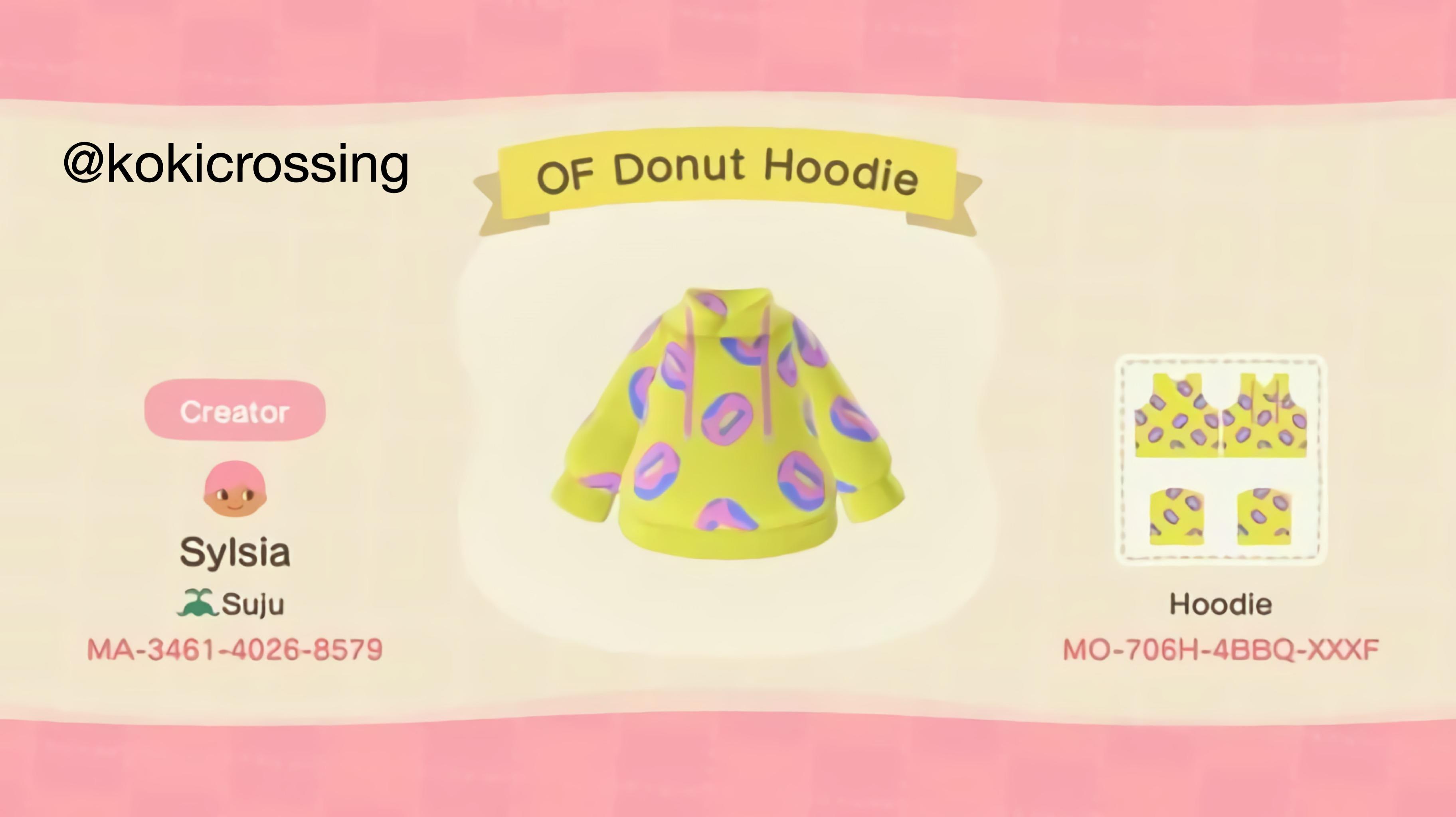 Animal Crossing Design Code: MO-706H-4BBQ-XXXF OF Donut Hoodie