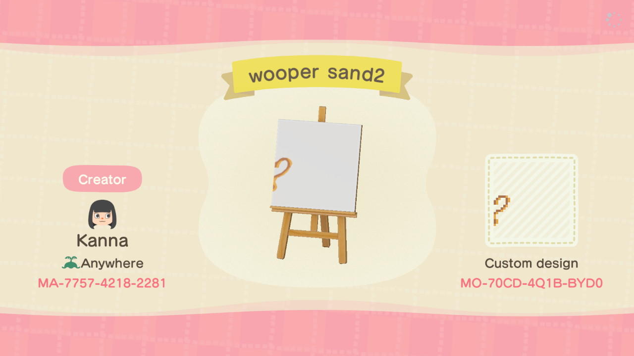 Animal Crossing Design Code: MO-70CD-4Q1B-BYD0 Beta Wooper Sand 2/2