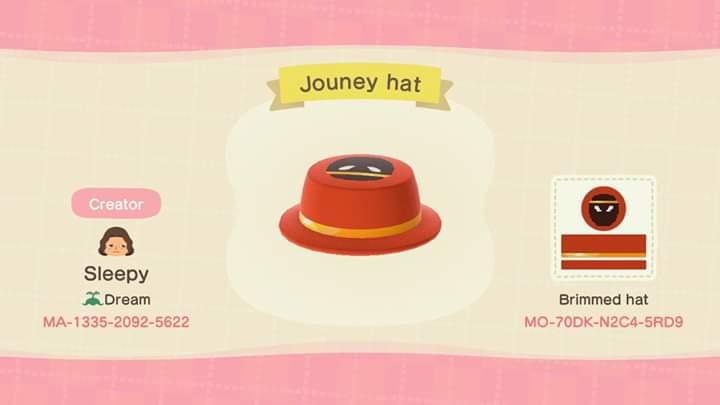 Animal Crossing Design Code: MO-70DK-N2C4-5RD9 Journey hat