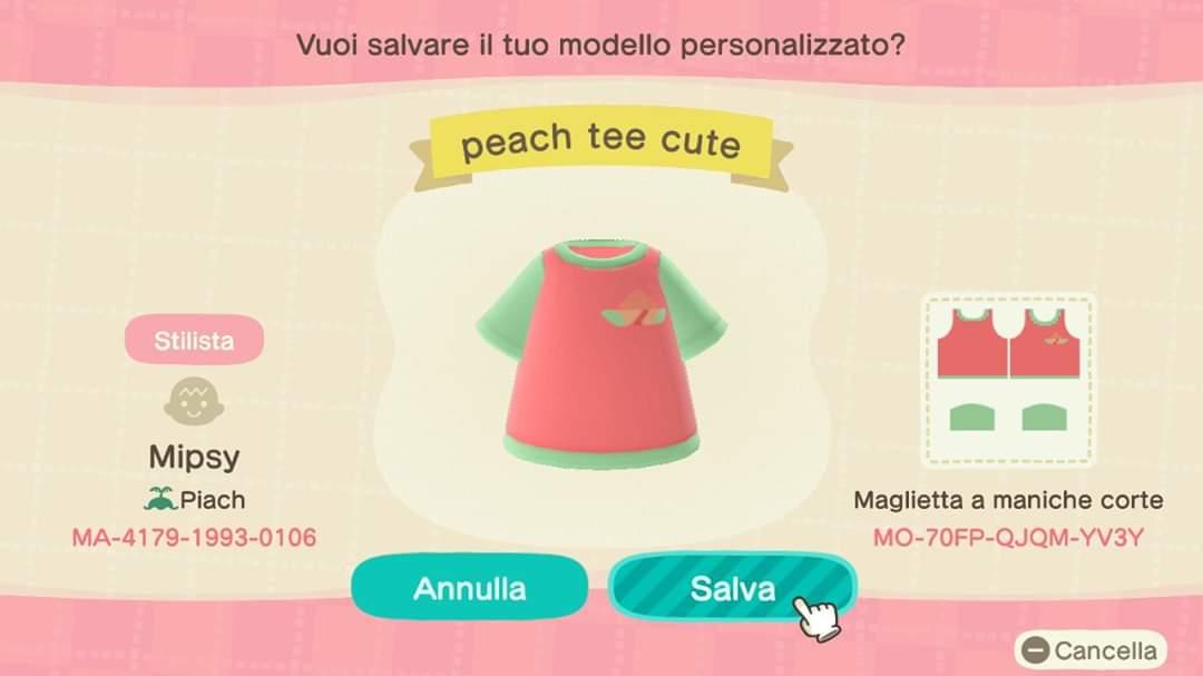 Animal Crossing Design Code: MO-70FP-QJQM-YV3Y Peach tee pink