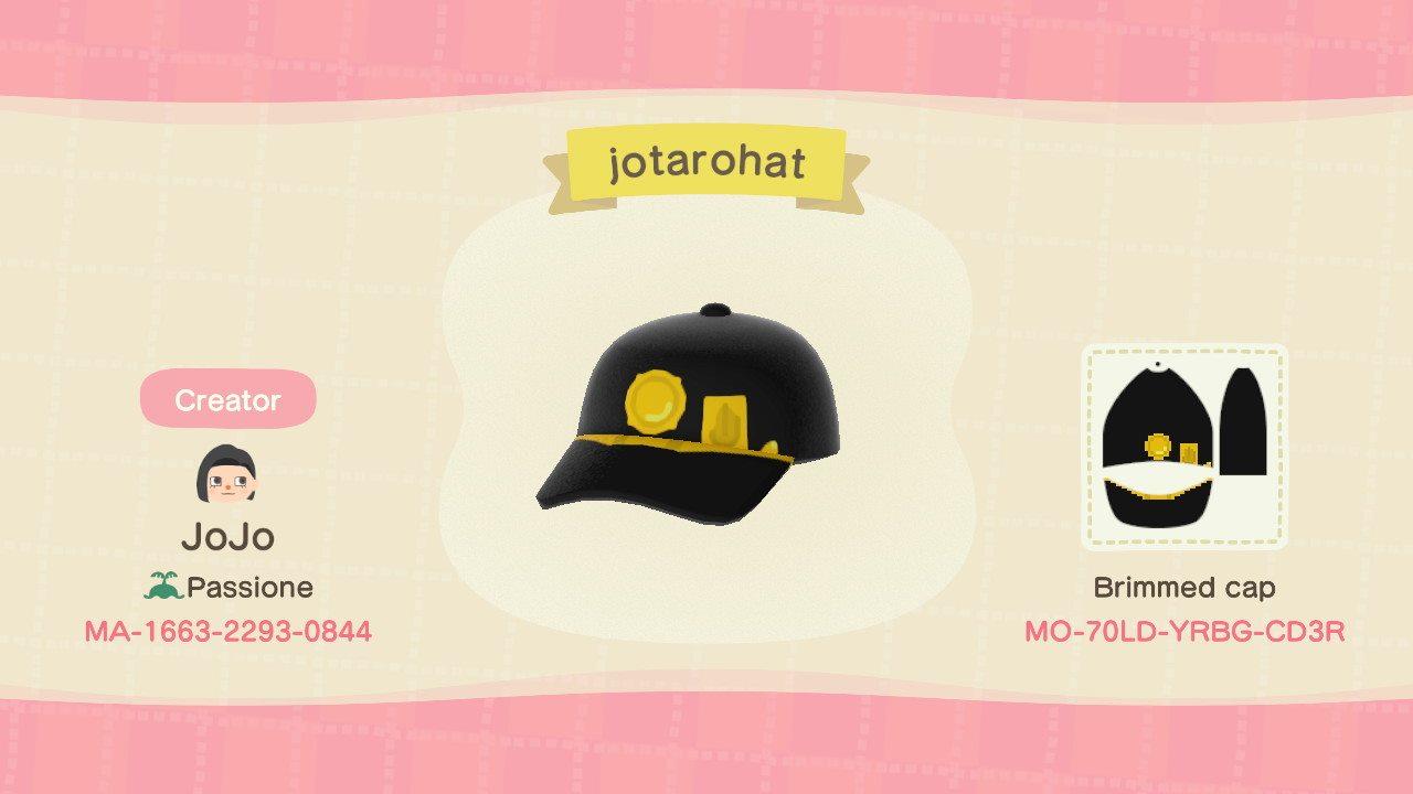 Animal Crossing Design Code: MO-70LD-YRBG-CD3R Jotaro Hat