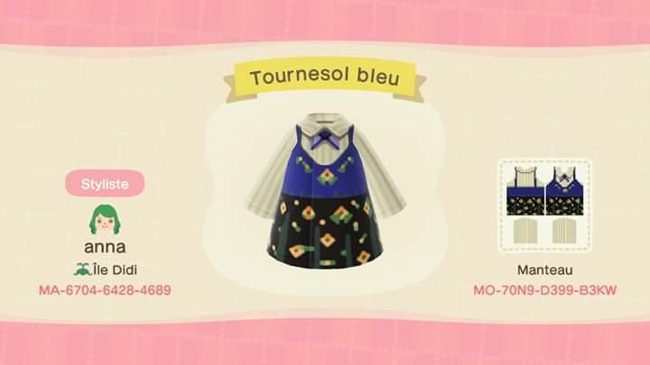 Animal Crossing Design Code: MO-70N9-D399-B3KW Tournesol bleu