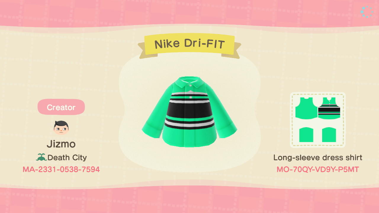 Animal Crossing Design Code: MO-70QY-VD9Y-P5MT Nike Dri-FIT