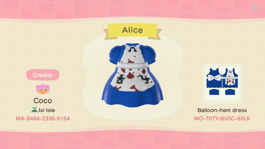 Animal Crossing Design Code: MO-70TY-BV0C-6XLK Alice