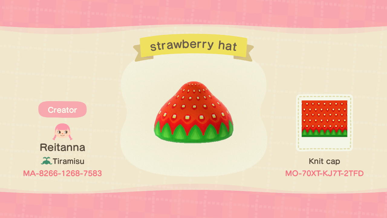 Animal Crossing Design Code: MO-70XT-KJ7T-2TFD strawberry hat