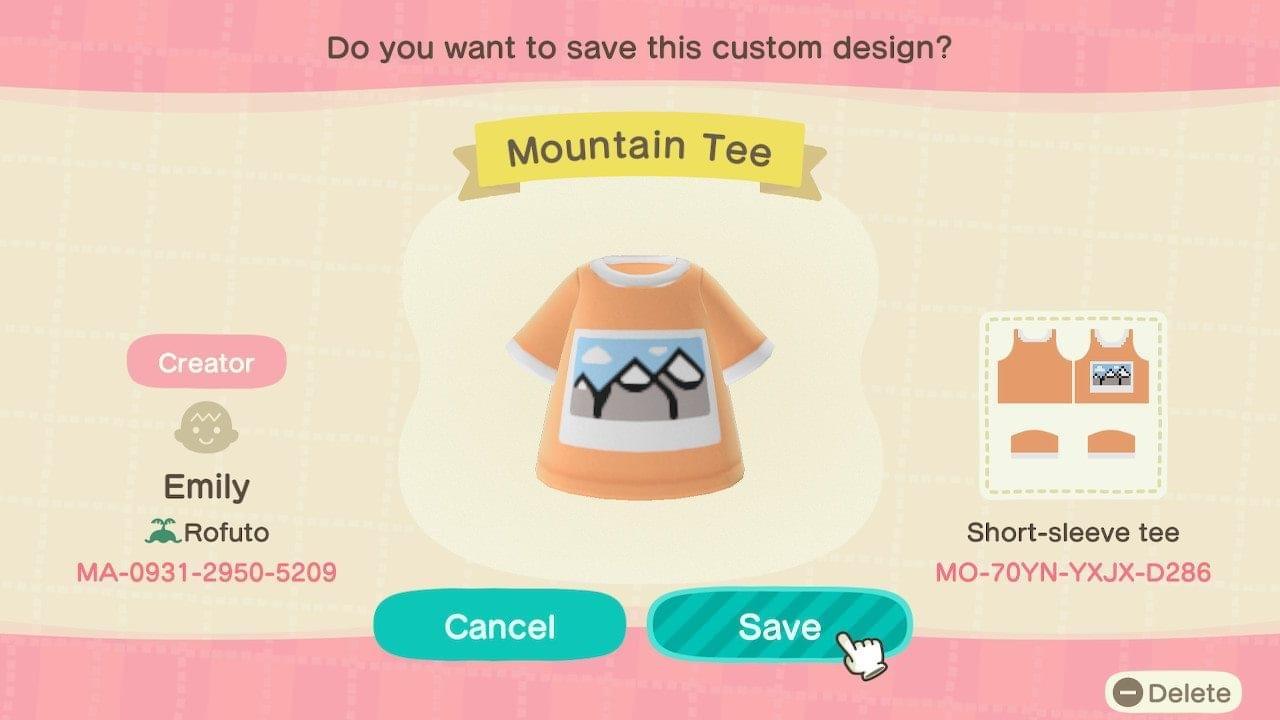 Animal Crossing Design Code: MO-70YN-YXJX-D286 Mountain Tee