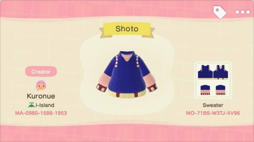 Animal Crossing Design Code: MO-71B5-W3TJ-XV96 Shoto