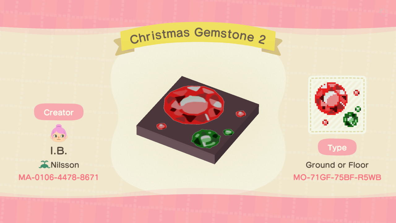 Animal Crossing Design Code: MO-71GF-75BF-R5WB Christmas Gemstone 2