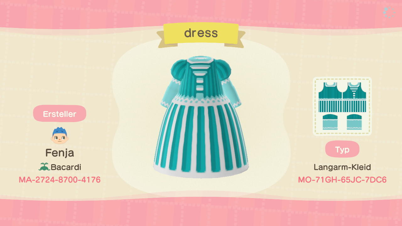 Animal Crossing Design Code: MO-71GH-65JC-7DC6 turquoise dress