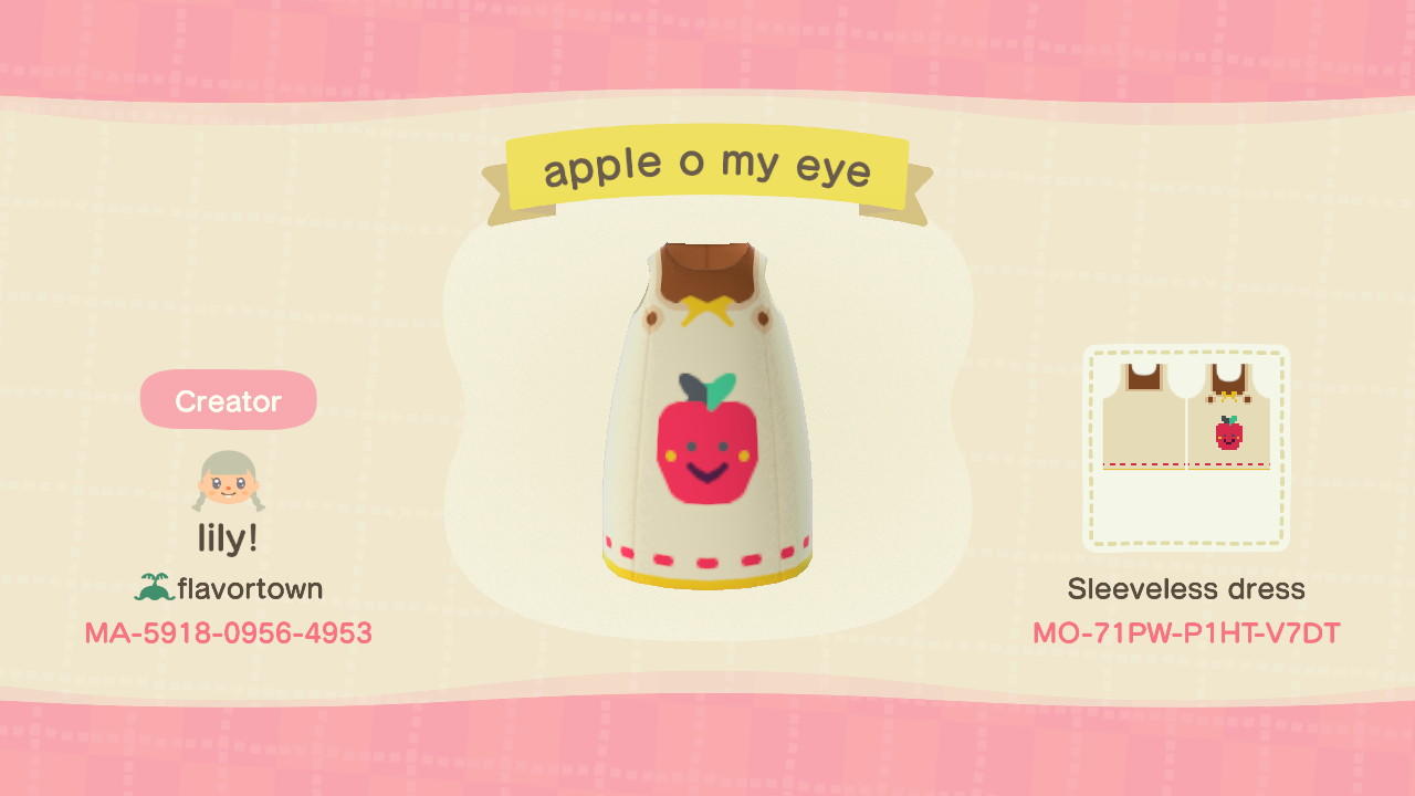 Animal Crossing Design Code: MO-71PW-P1HT-V7DT Apple o my eye