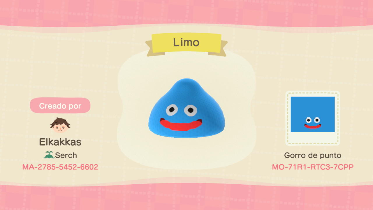 Animal Crossing Design Code: MO-71R1-RTC3-7CPP Dragon Quest Slime