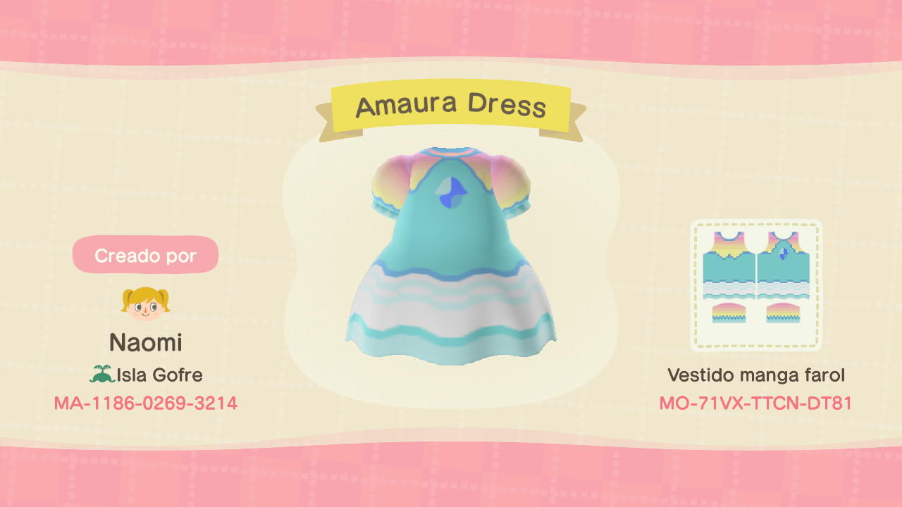 Animal Crossing Design Code: MO-71VX-TTCN-DT81 Amaura Dress