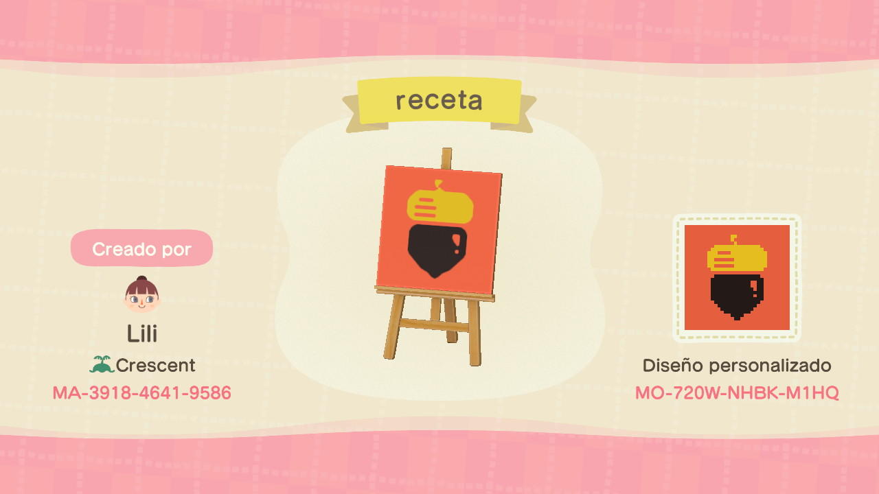 Animal Crossing Design Code: MO-720W-NHBK-M1HQ Recipe Design