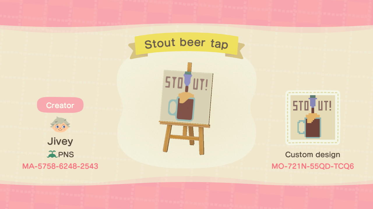 Animal Crossing Design Code: MO-721N-55QD-TCQ6 Stout Beer Tap