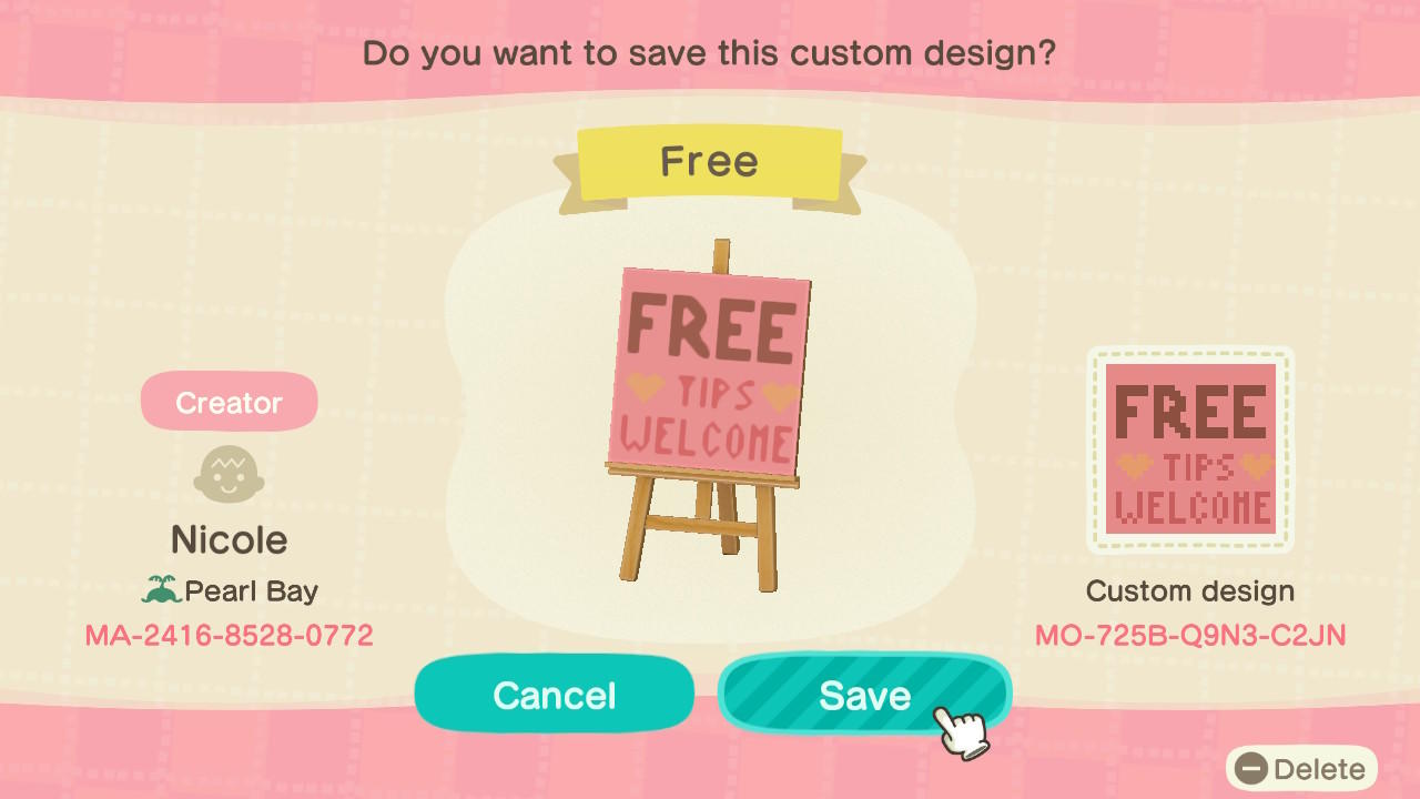 Animal Crossing Design Code: MO-725B-Q9N3-C2JN Free - Tips