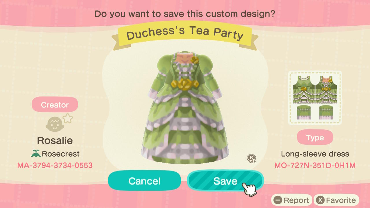 Animal Crossing Design Code: MO-727N-351D-0H1M Duchess’ Tea Party