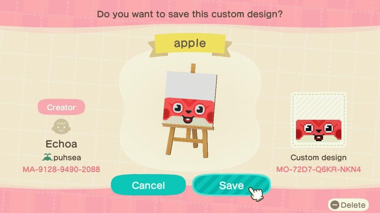 Animal Crossing Design Code: MO-72D7-Q6KR-NKN4 Apple Doormat