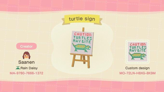 Animal Crossing Design Code: MO-72LN-H8XG-8K9M turtle sign
