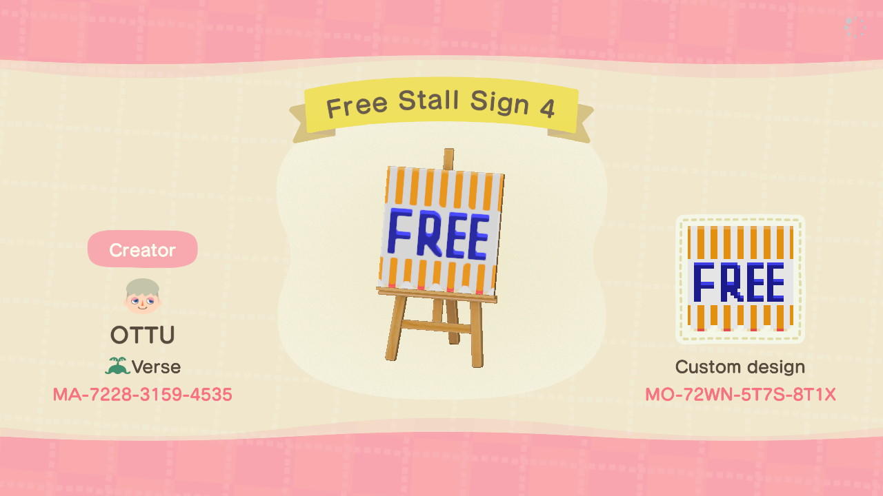 Animal Crossing Design Code: MO-72WN-5T7S-8T1X Free Stall Sign 4