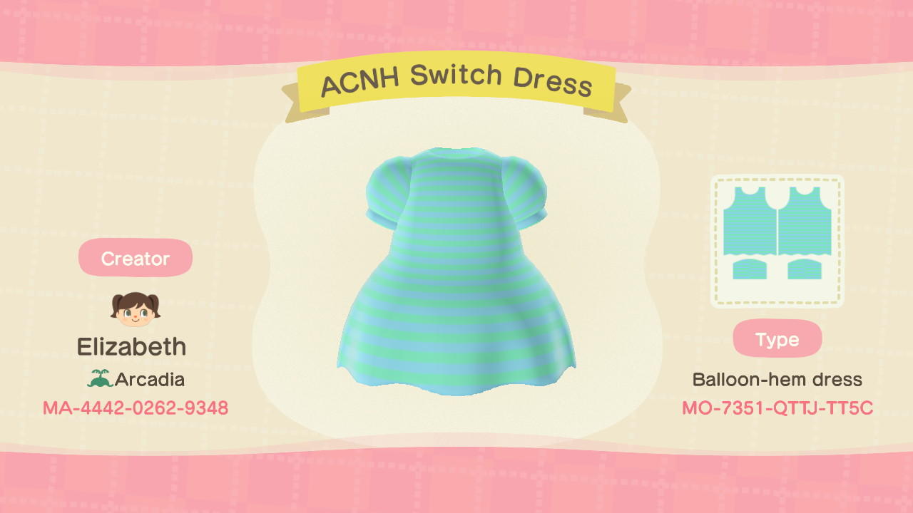 Animal Crossing Design Code: MO-7351-QTTJ-TT5C ACNH Switch Dress