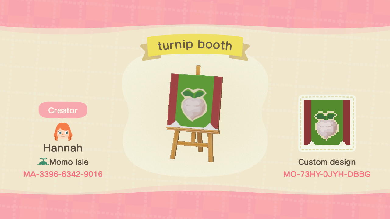 Animal Crossing Design Code: MO-73HY-0JYH-DBBG turnip booth